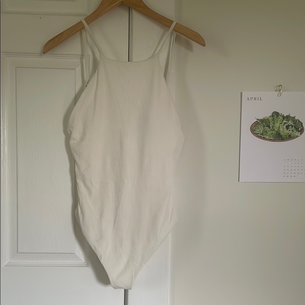 Elegant Cream Ribbed Bodysuit